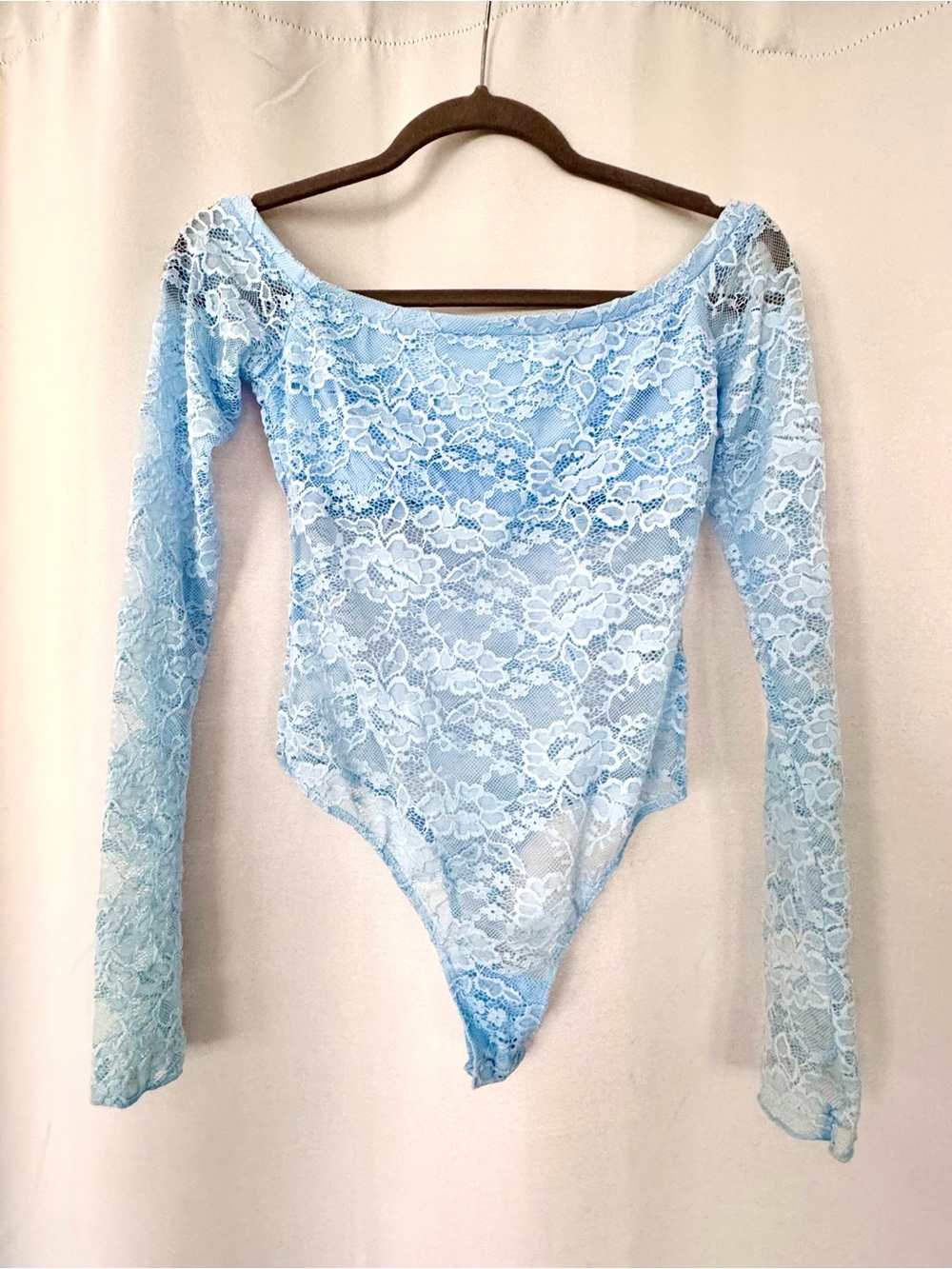 Women's Light Blue Lace Long-Sleeve Bodysuit